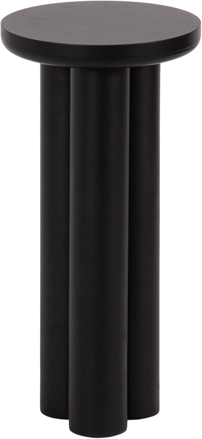Kate and Laurel Pylar Modern Wooden Drink Table, 10 x 10 x 21, Black, Transitional Mini Table with Chunky Pillar Base for Use as Pedestal Plant Stand Indoors or Small Nightstand Option