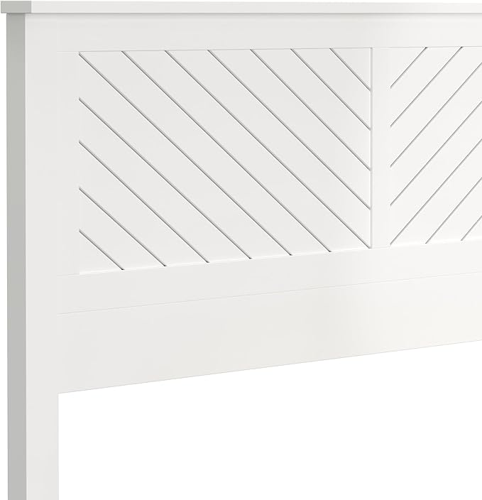 Serene Farmhouse Style Wood Bed in King Size with Chevron Scoring Headboard, Coastal Modern Design, Sturdy, Easy Assembly, Ample Underbed Storage, White Finish