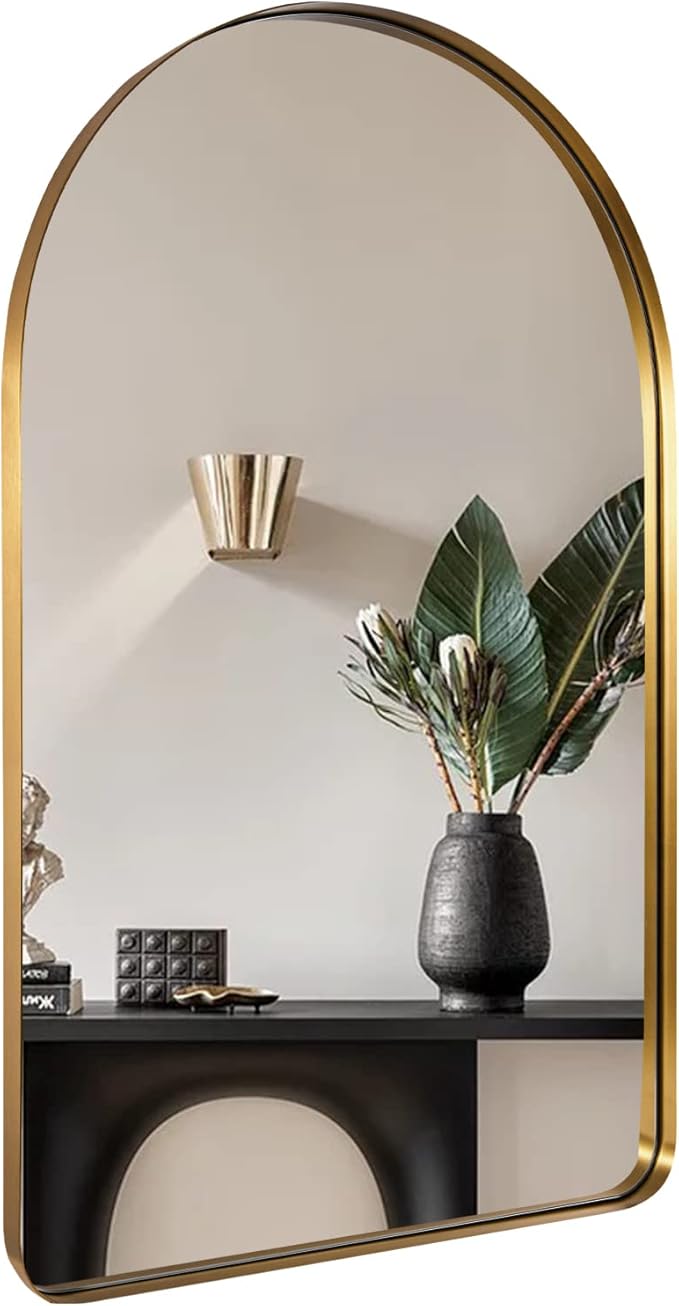 ANDY STAR 30x40 Inch Gold Bathroom Mirror, Arch Top Design Stainless Steel Mteal Frame, Brass Arch Mirrors for Wall Ideal for Bathroom, Entry, Living Room