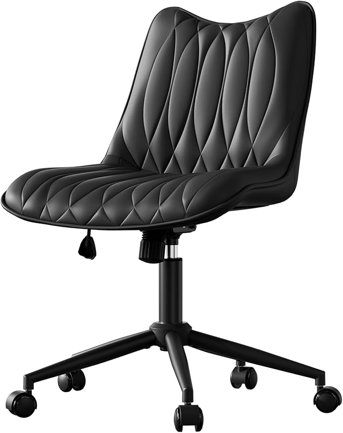 Armless Desk Chair, Armless Office Chair with Wheels, Small Desk Chair No Arms for Home Office, Swivel Vantiy Chair with Backs for Bedroom, Rolling Task Chair for Small Space, Black
