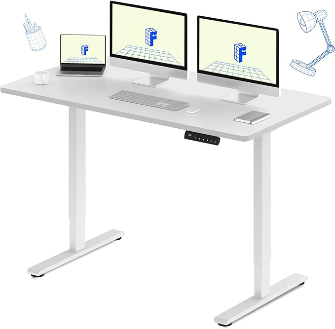 FLEXISPOT E3 Dual Motor Electric Standing Desk 60x24 Inch Whole-Piece Board Height Adjustable Electric Sit Stand Desk (White Frame + White Desktop, 2 Packages)
