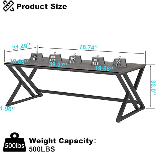 LVB 78.7 Long Executive Desk, Modern Large Computer Office Desk, Wood Metal Simple Pc Study Gaming Writing Table, Industrial Laptop Desk Workstation for Home Bedroom Living Room, Dark Gray, 78.7 Inch