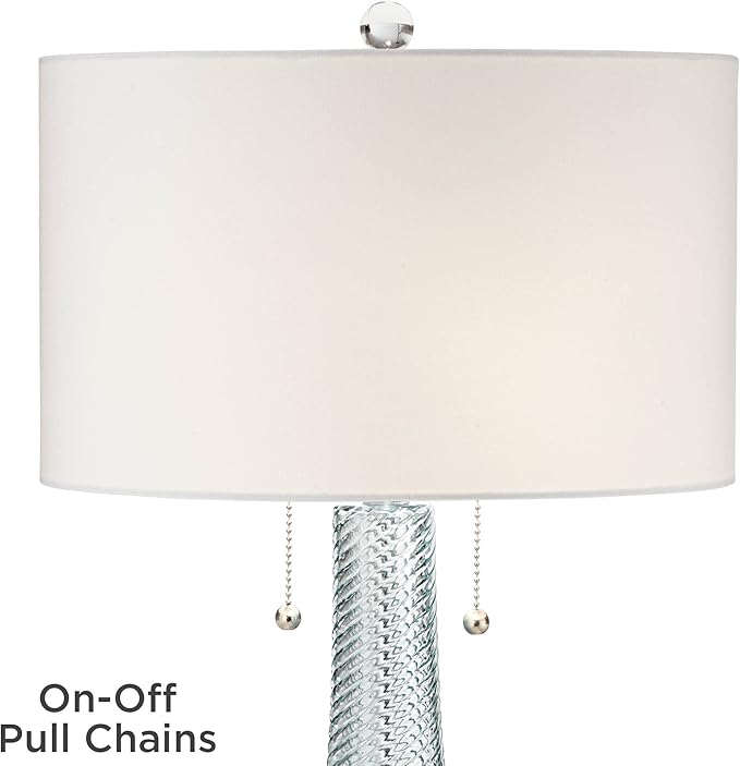 Possini Euro Design Miriam Modern Table Lamp 28 1/2" Tall Light Aqua Blue Swirl Textured Glass White Drum Shade Decor for Living Room Bedroom House Bedside Nightstand Home Office Family Entryway