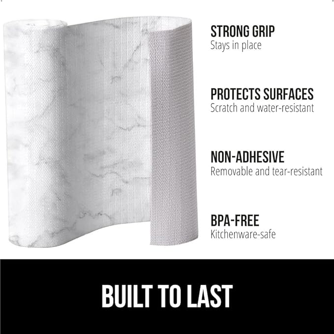 GORILLA GRIP Slip Resistant Drawer and Shelf Liner 2 Pack, Non Adhesive Water Resistant, Easy Clean and Trim, Smooth Surface Liners for Kitchen Cabinet, Shelves, Drawers, Pantry, 12 IN x 20 FT, Marble