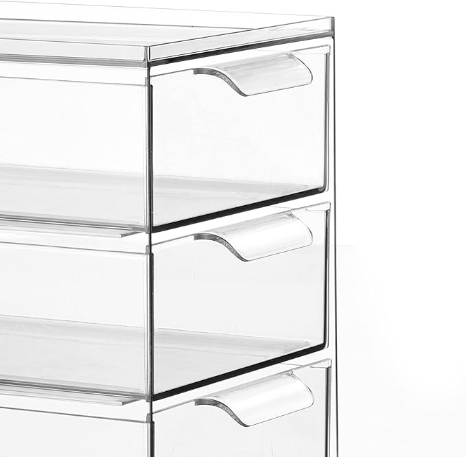 mDesign Plastic Stackable Organizer with 3 Drawers - Pull-Out Drawer Storage Bin for Bathroom Sink/Cabinet Organization - Perfect for Makeup, Small Towels, and More - Lumiere Collection, 2 Pack, Clear