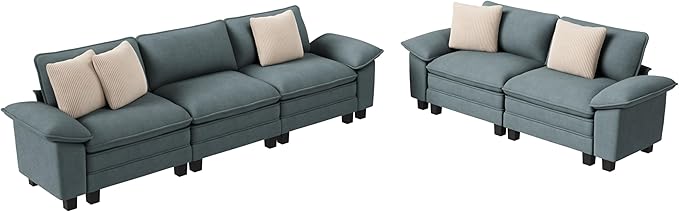 PHI VILLA Cloud Modular Couches Sets, 2 Pieces Comfy Sectional Sofa Set with Loveseat, 5-Seater Upholstered Couch for Living Room, Chenille Fabric, Dark Cyan