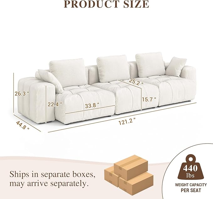 Cloud Sectional Couch for Living Room,Linen Modular Oversized Sofa,Deep Seat Sofas,Down Filled Couches for Apartment,Cream White