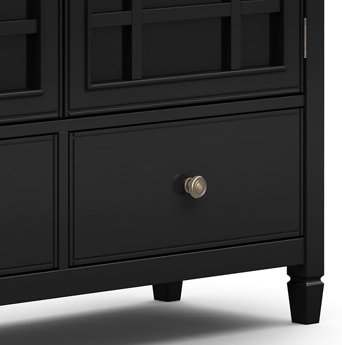 SIMPLIHOME Connaught SOLID WOOD 46 inch Wide Traditional Tall Storage Cabinet in Black for the Living Room, Entryway and Family Room