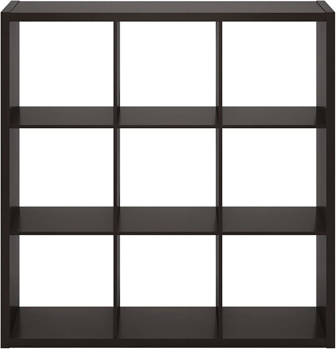 Furinno CUBICLE Book Shelf, 9-Cube Thick Frame Bookshelf, Reversible Bookcase with Open Back, 14.6 x 43.8 x 43.8, for Living Room, Bedroom, Home Office, Black Dark Oak