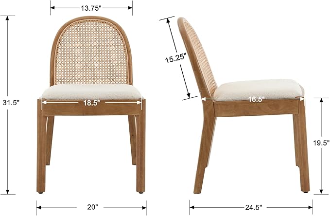 Upholstered Wooden Dining Chairs Set of 4, Farmhouse Kitchen & Dining Room Chairs with Cane Back, Accent Rattan Dining Table Chairs Sherpa Seat for Kitchen/Restaurant/Living Room, White