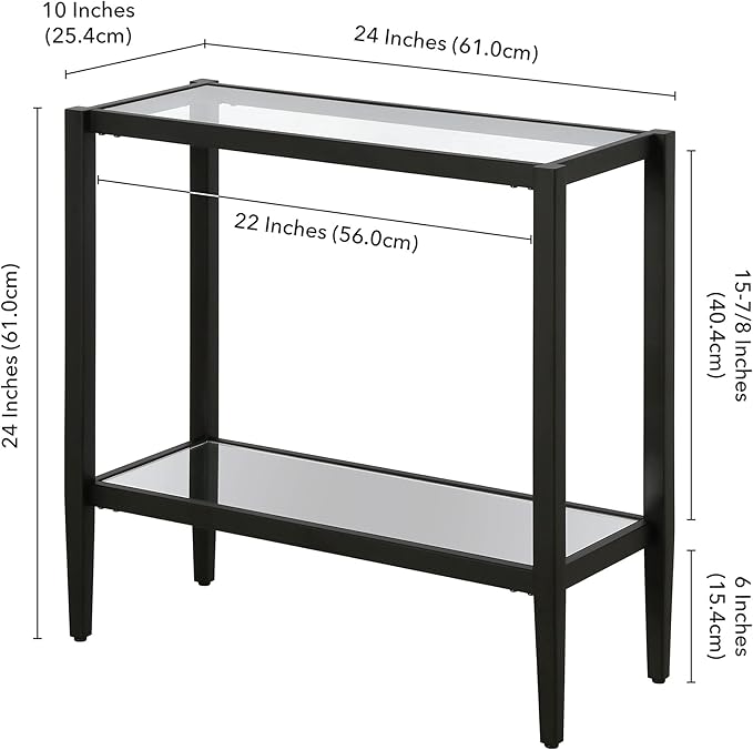 Henn&Hart 24" Wide Rectangular Side Table with Glass Shelf in Blackened Bronze, Table for Living Room, Bedroom