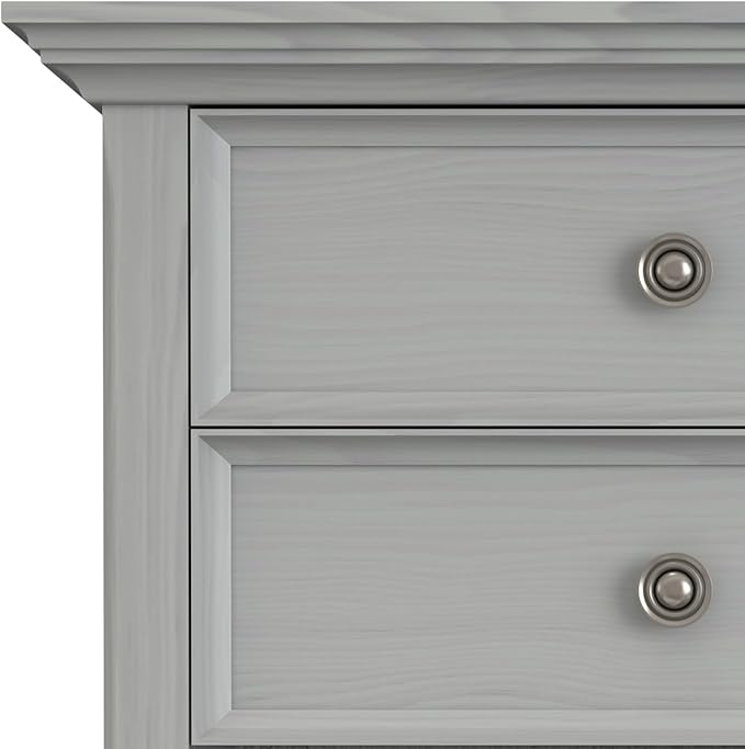 SIMPLIHOME Amherst SOLID WOOD 24 Inch Wide Traditional Bedside Nightstand Table in Fog Grey, For the Living Room and Bedroom
