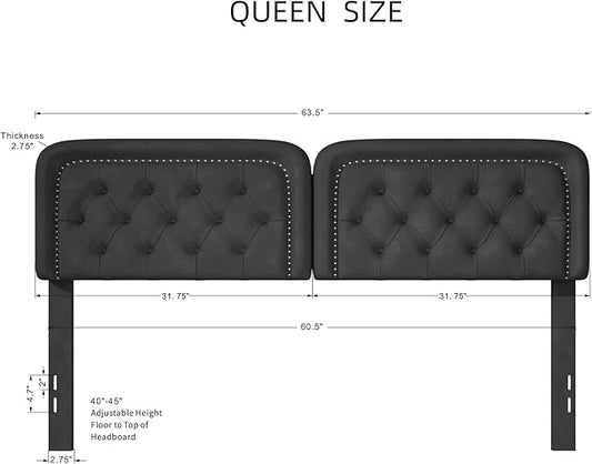 Tufted Upholstered Headboard Queen Size, Button Adjustable Height Queen Head Board Only, Sturdy and Durable Solid Wood with Nailhead Trim Headboards, Ideal for Bedroom, Dorm, Guest Room,Black
