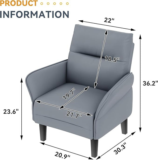 HAOBO Home Modern Grey Accent Chair Upholstered PU Leahter Armchair for Bedroom Living Room Chairs Office Chair