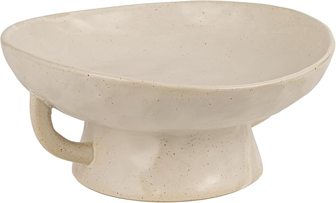 Creative Co-Op Stoneware Footed Pedestal/Bowl with Handles, Reactive Glaze, White