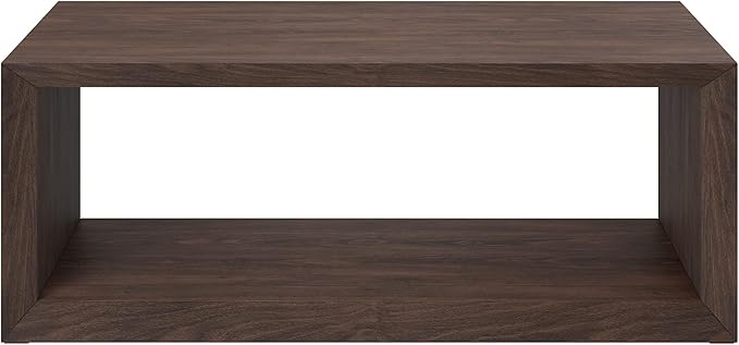 Henn&Hart 48" Rectangular Wood Coffee Table with Open Storage Shelf for Living Room, Family Room, or Office, Alder Brown