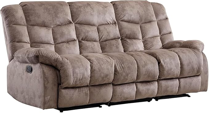EBELLO Reclining Couch for Living Room, Extra Wide Modern Overstuffed 3 Seat Recliner Manual Sofa Breathable Fabric and Padded Cushion, Light Brown