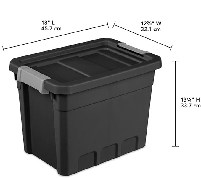 Sterilite 18-Pack Plastic Storage Bins with Lids, Stackable Containers, 7.5 Gallon, Black