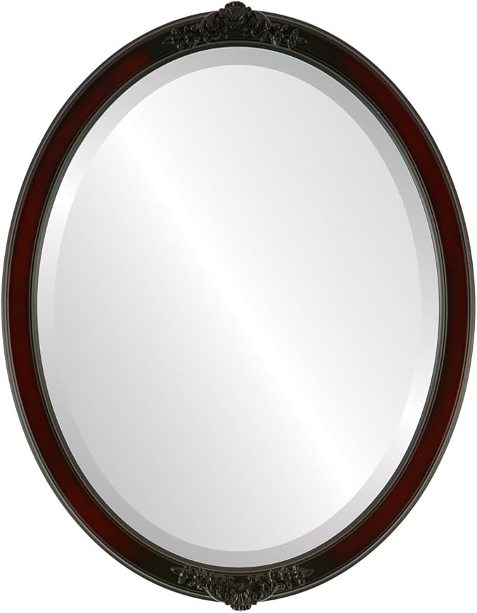 OVALCREST Oval Beveled Wall Mirror for Home Decor - Athena Style - Rosewood - 21" x 17" Outside Dimensions