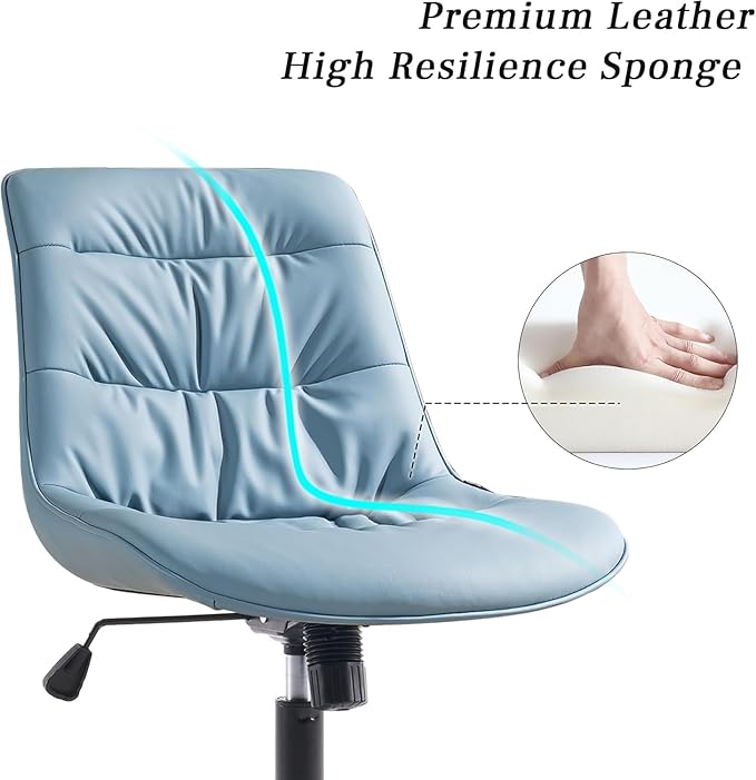 Kidol & Shellder Faux Leather Office Chair, Adjustable Swivel Height Task Chair, Rolling Wheels & Soft Backrest - Armless Ergonomic Desk Chair for Home, Office,Vanity,Gaming(Blue)