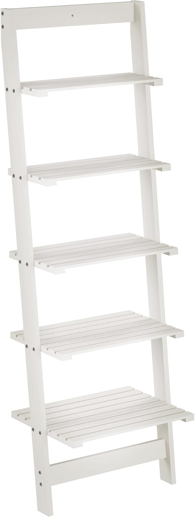 5-Tier Ladder Shelf - 50-Inch Narrow Leaning Bookshelf - Wooden Bookcase for Living Room, Bathroom, Kitchen, Office, or Bedroom Furniture by Lavish Home (White)