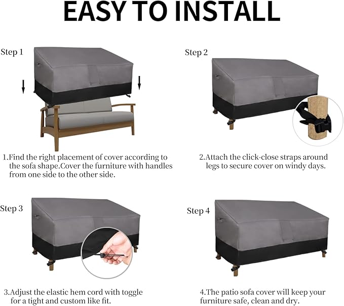 Easy-Going Waterproof Outdoor Loveseat Cover, Heavy Duty 2-Seater Patio Couch Cover, Windproof Outdoor Furniture Cover with Air Vent (76Wx32.5Dx33H inch, Gray/Black)