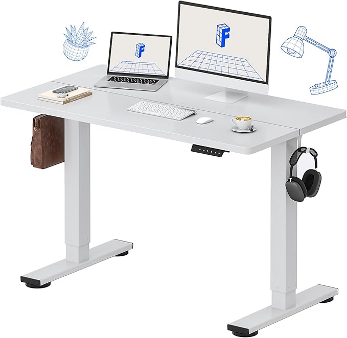 FLEXISPOT Standing Desk Electric Height Adjustable Desk with 48 x 24 Inch Splice Board, Home Office Computer Workstation, White Top + White Frame