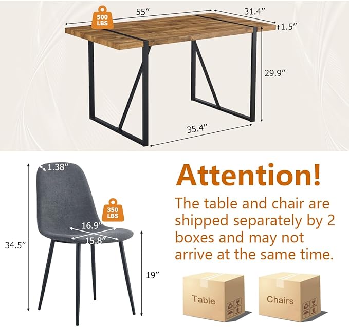 Dining Table Set for 6,Dinner Table Set for 6,55'' Kitchen Table and Suede Nap Fabic Chairs Set of 6,7 Piece Dining Table Set for Kitchen Dining Room