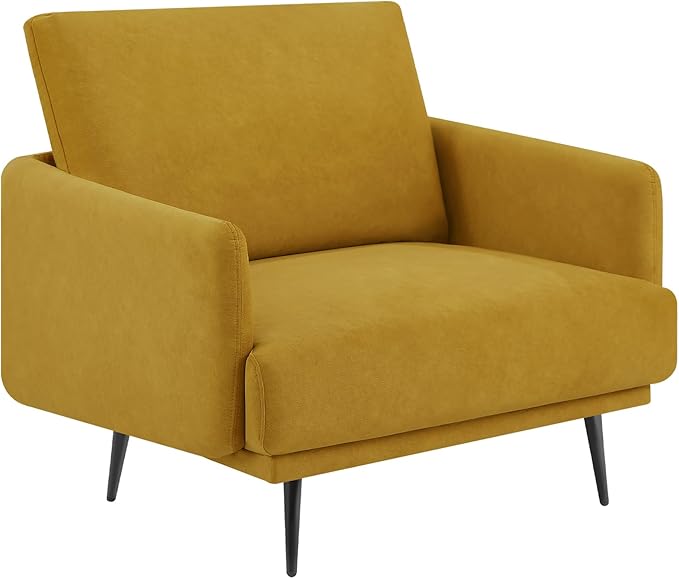 Oversized Accent Chair for Living Room Chairs Reading Arm Chair Comfy Modern Single Sofa Side Chairs with Metal Legs & Soft Cushion for Bedroom, Waiting Room (Velvet Yellow, Set of 1)