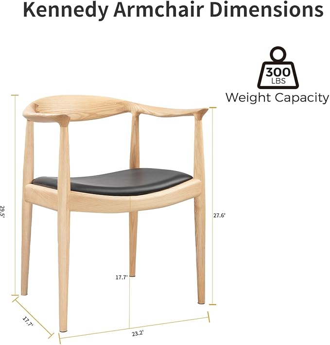 Tomile Upholstered Dining Chair Kennedy Armchair, Mid Century Modern Kitchen & Dining Chairs with PU Leather Cushion Seat, Hans Wegner Elbow Chair for Living Room Bedroom Office (Natural Wood Color)