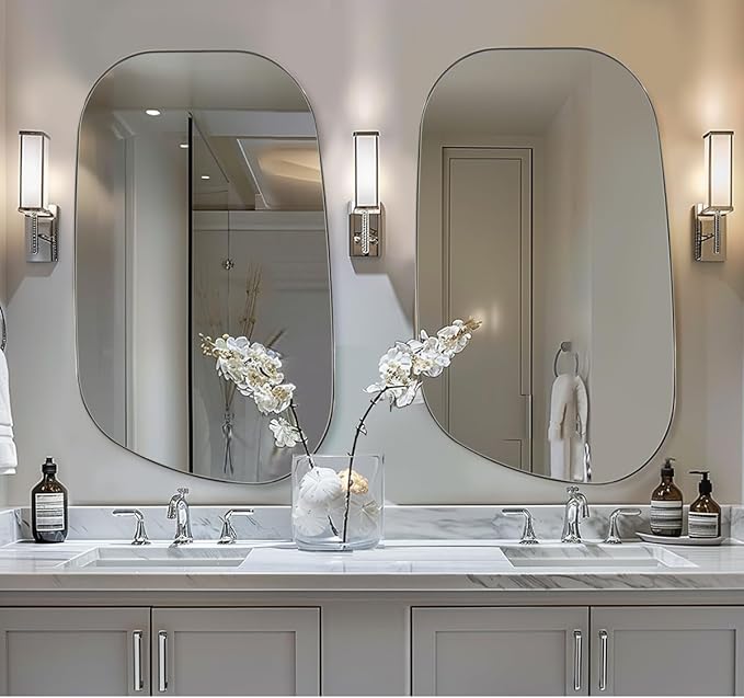 ANDY STAR 24"x40" Irregular Wall Mirror,Polished Chrome Asymmetrical Bathroom Mirror with Stainless Steel Metal Frame, Wall-Mounted Mirror for Bathroom, Entryway (Horizontal/Vertical)