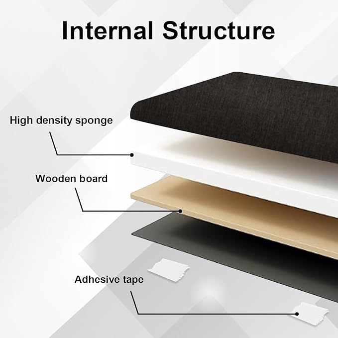 Upholstered Wall Mounted Headboard, 3D Soundproof Wall Panels Peel and Stick Headboard for Queen Size, Tufted, Black (9 Panels, 10" x 24")