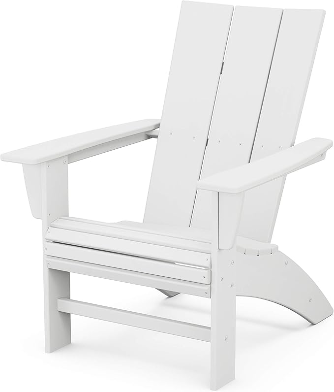 POLYWOOD Modern Curveback Adirondack Chair, Outdoor Patio Furniture, Fire Pit Lawn Lounger, Bonfire Seating, Fade-Proof HDPE, White
