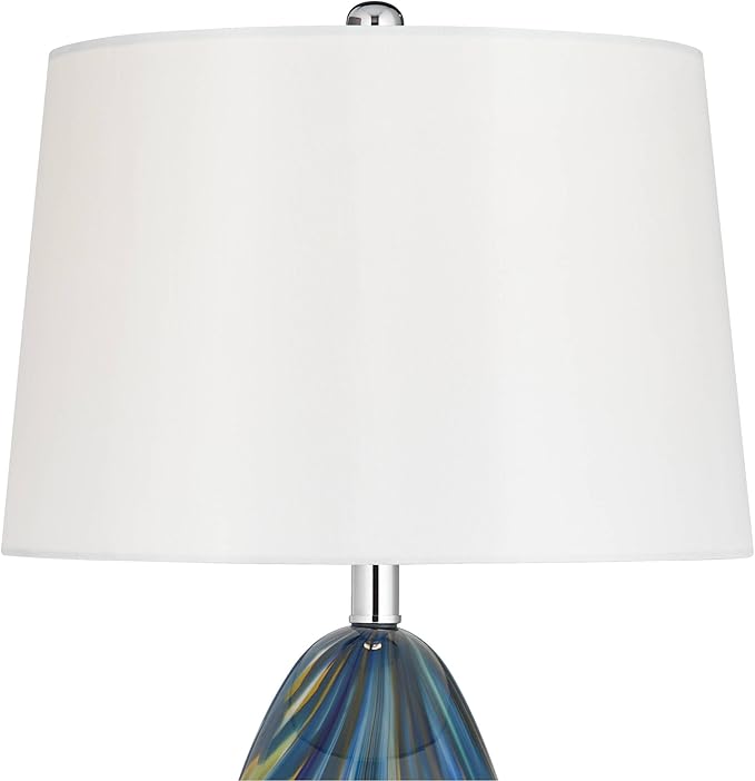 Possini Euro Design Pablo Modern Table Lamp 27" Tall Swirling Multi Color Blue Hand Blown Art Glass Metal White Tapered Drum Shade Decor for Living Room Bedroom House Bedside Home (Color May Vary)