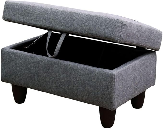 Ottoman Storage Ottoman Bench Linen Footrest Footstool with Hinged Lid for Living Room, Bedroom, Entryway, Black Grey-1, 28.5"X19"X17.5"