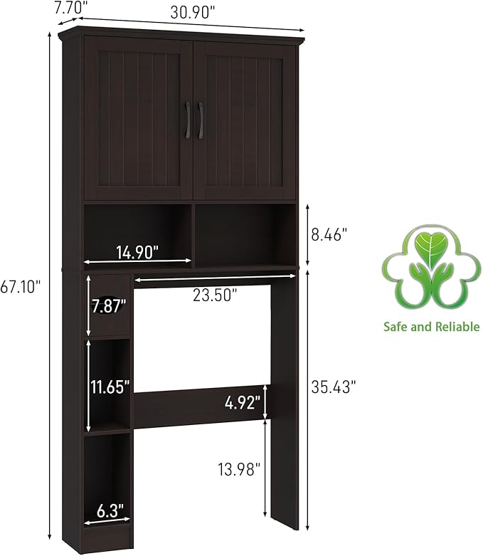 Vabches Over The Toilet Storage Cabinet, Farmhouse Storage Cabinet Over Toilet with Barn Door& Toilet Paper Holder Stand,Home Space-Saving Toilet Rack, for Bathroom, Restroom, Laundry.(Walnut)