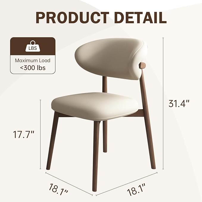 Upholstered Dining Chairs Set of 2,Mid Century Modern Kitchen Chairs with Back and Wood Frame,Faux Leather Dinner Chairs (Light Khaki + Black Legs, Set of 2)