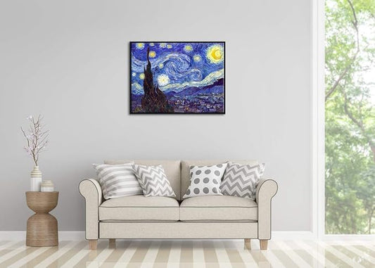 Wieco Art Framed Wall Art Canvas Prints of Starry Night by Vincent Van Gogh Paintings Reproduction Post-Impressionism Artwork Framed Wall Art for Living Room Home Decorations Black Frame