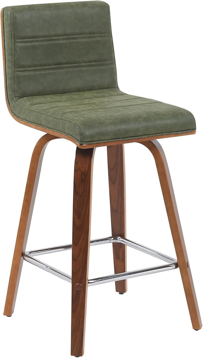 Vienna Modern Counter Height Swivel Bar Stool with Vintage Green Upholstered Seat and Walnut Finished Wood Frame Set of 3