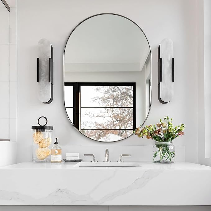 ANDY STAR Chrome Oval Mirror 26x38’’ Pill-Shaped Mirror Chrome Metal Framed for Bathroom Vanity in 1 Inch Stainless Steel Meatl Frame Anti-Rust Wall-Mounted Vertically/Horizontally