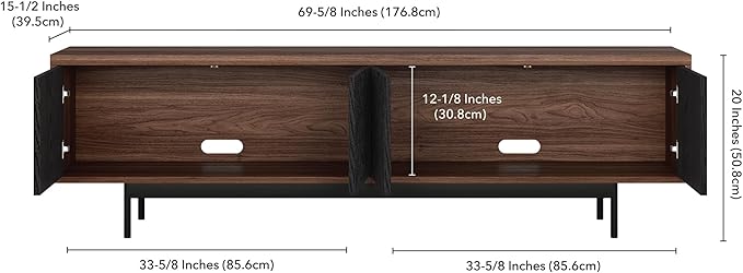 Henn&Hart Rectangular TV Stand for TV's up to 75" in Medium Walnut/Natural Black, for Home, Living Room, Bedroom, Entertainment Room, Office