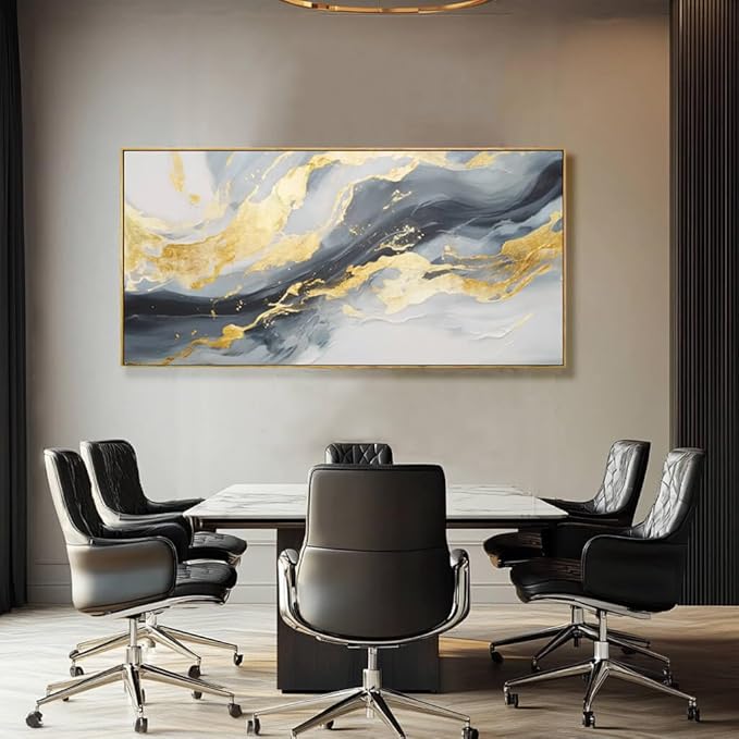 SDYA Wall Art for Living Room Abstract Wall Art Blue and White Pictures Canvas Wall Art 48x24 Inch Gold Wall Decor Line Artwork Home Office Decor