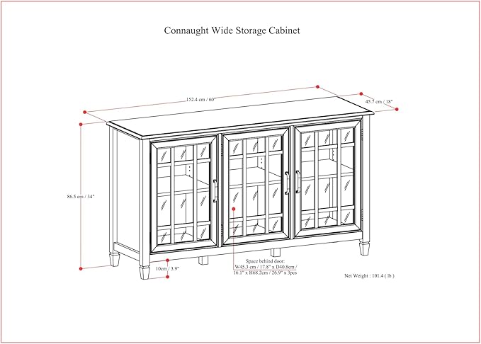 SIMPLIHOME Connaught Solid Wood 60 inch Wide Traditional Wide Storage Cabinet Buffet in Black for The Living Room, Entryway and Family Room