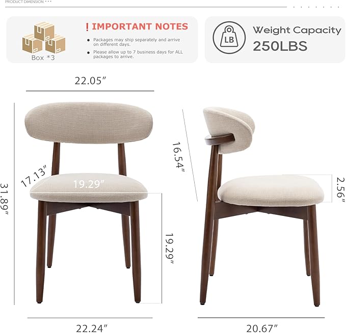 COLAMY Wooden Dining Chairs Set of 6, Modern Upholstered Fabric Dining Room Chair, Farmhouse Kitchen Side Chairs with Foot Pegs, Beige