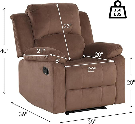 CANMOV Manual Recliner Chair Set of 2, Soft Fabric Overstuffed Recliner Single Sofa Chair for Living Room Bedroom, Heavy Duty and Safety Reclining Mechanism, Light Brown