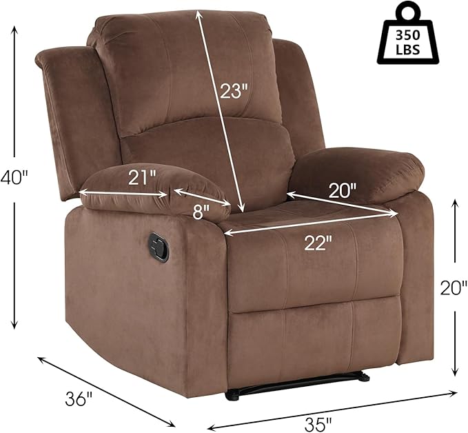 CANMOV Manual Recliner Chair, Soft Fabric Overstuffed Recliner Single Sofa Chair for Living Room Bedroom, Heavy Duty and Safety Reclining Mechanism, Light Brown