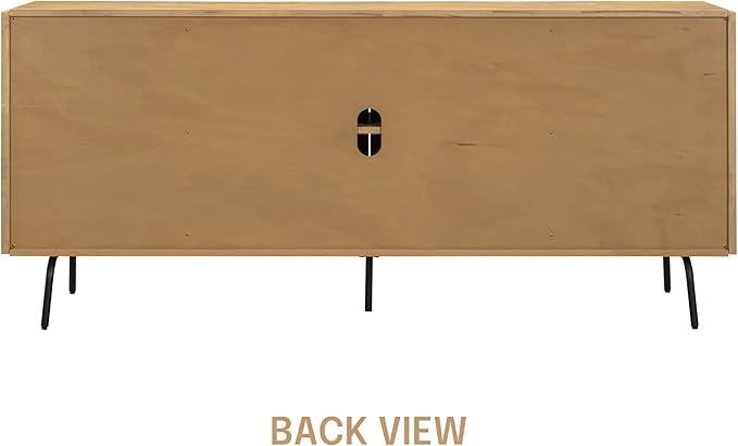 NTC MOSSIC Modern Sideboard with 4 Doors, Natural Rattan Storage Cabinet, Buffet with Metal Legs, Boho Accent Cabinet for Living Room, and Entryway, Effortless Assembly, Sand