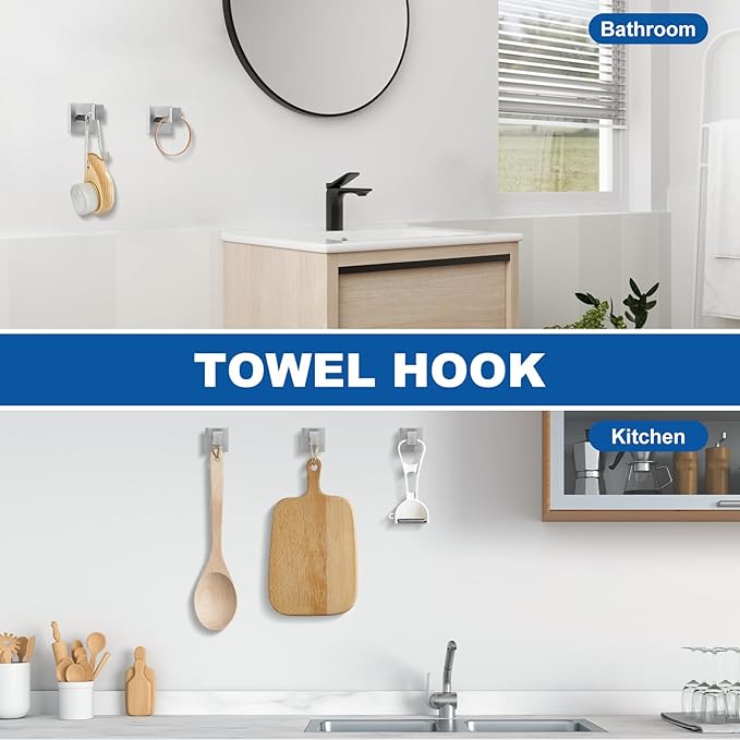 Cilee 10-Pieces Bathroom Hardware Set - Brushed Nickel Bathroom Accessories, 24 Inch Towel Bar, Square Towel Ring, Toilet Paper Holder, Towel Hook, Wall-Mounted Stainless Steel Towel Bar Rack Set