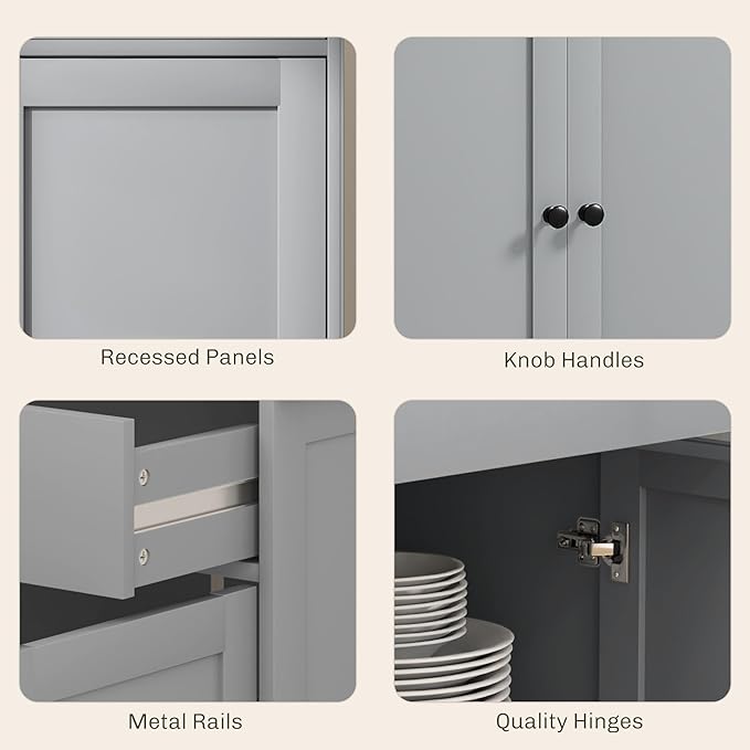 HOMCOM Sideboard Buffet Cabinet with Storage, 55" Modern Kitchen Cabinet with 4 Doors, 2 Drawers and 2 Adjustable Shelves, Coffee Bar Cabinet, Gray