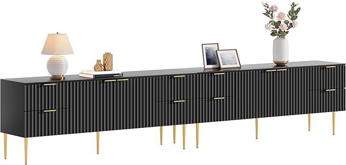 SICOTAS TV Stand for 55/60/65/70 Inch TV - 62 Inch TV Stands for Living Room Entertainment Center with 4 Drawers, Fluted Modern TV Media Console Television Cabinet for Bedroom(Black, 2 Pieces)